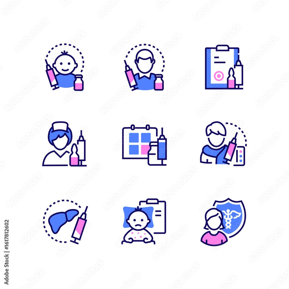 Fototapeta premium Vaccination - set of line design style icons