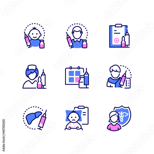 Vaccination - set of line design style icons
