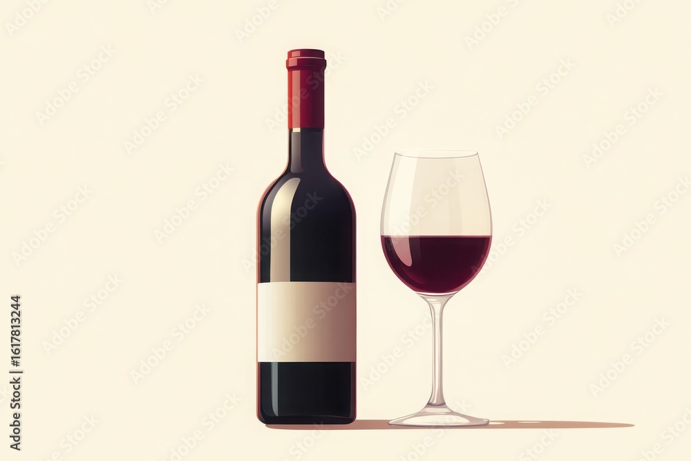 Obraz premium Elegant wine bottle and glass with deep red liquid drink