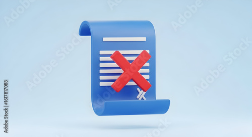 Rejected Document Concept Red Cross Mark on Blue Paper Concept Illustration