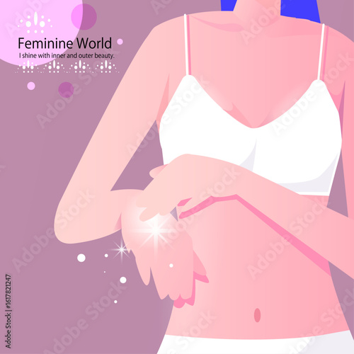 ボディケアでハンドクリームをぬる可愛い女性