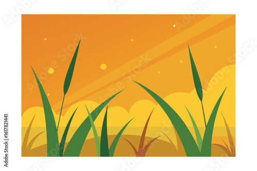 morning dew on grass under golden sky