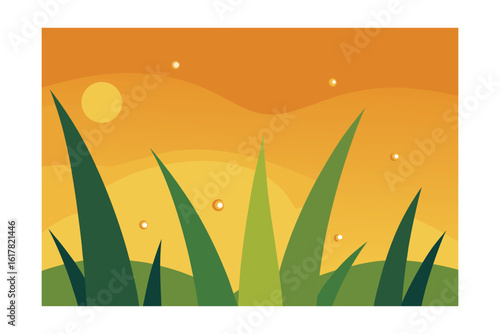 morning dew on grass under golden sky
