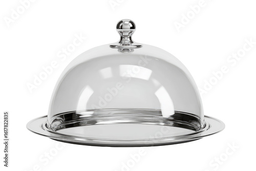Clear glass dome cake server with metal base