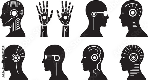 Futuristic Android Silhouette Collection Artificial Intelligence Robotics Technology Concept Design