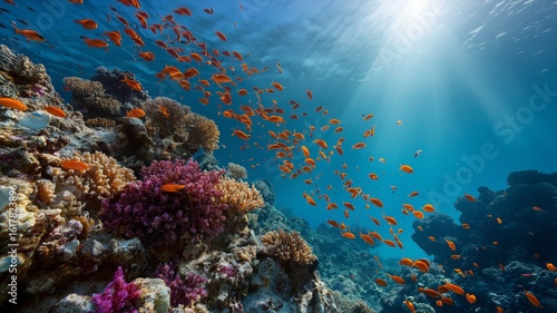 Wallpaper Mural Schools of bright orange fish swim among colorful corals in sunlight-drenched waters. Torontodigital.ca