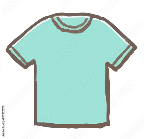 青いTシャツのシンプルな手描きイラスト