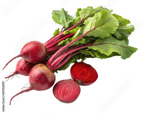 Fresh beetroots with greens isolated on transparent background