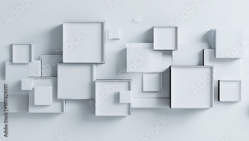 Abstract composition of overlapping white squares