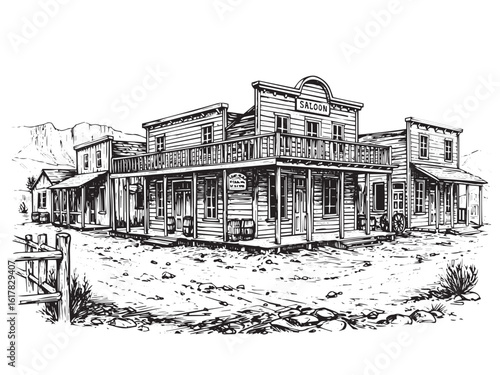 Vintage wild west engraving perfect for frontier whiskey branding rustic packaging and heritage distillery labels