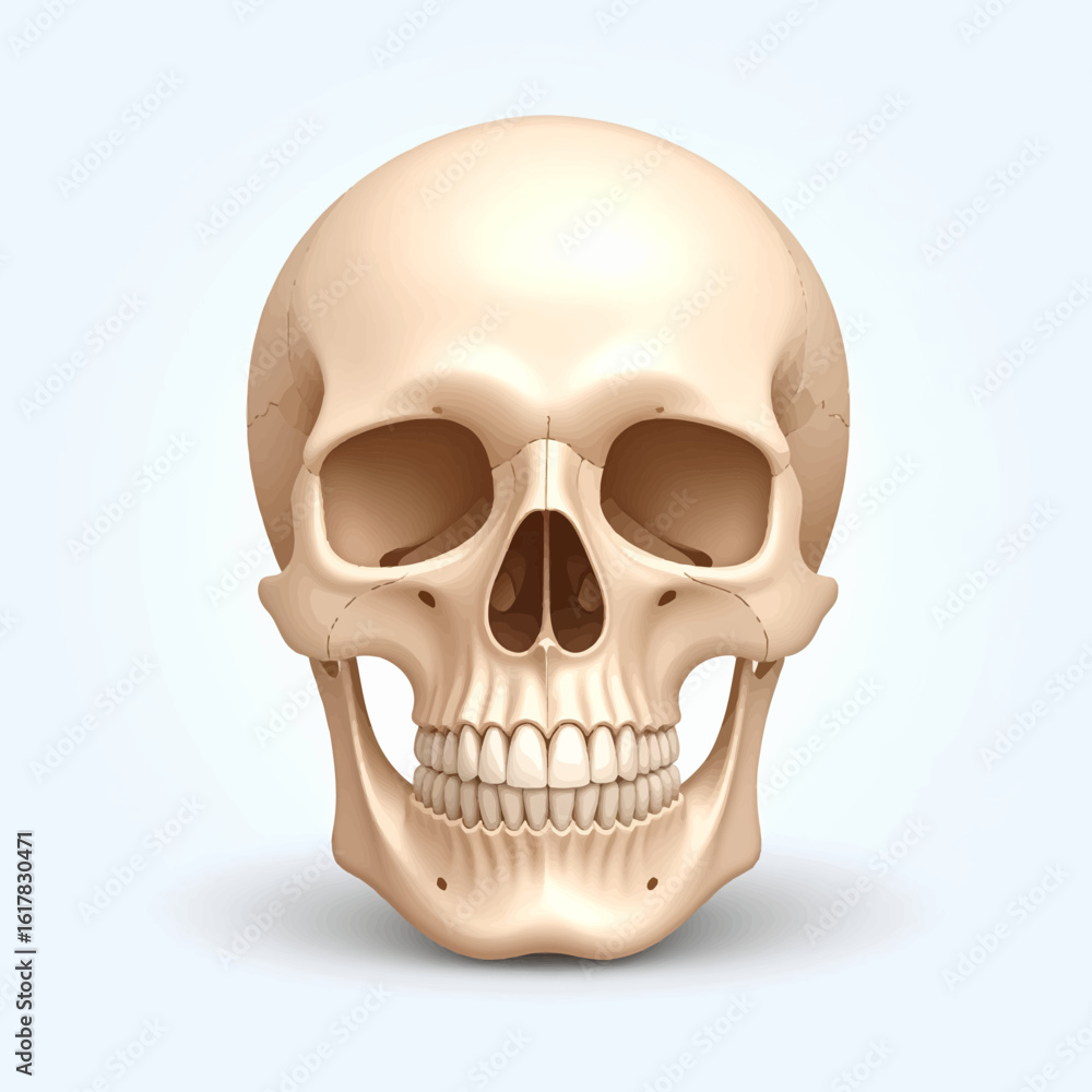 Fototapeta premium Anatomically correct human skull illustration on a light background. A scientific and medical visual representing human anatomy and mortality.