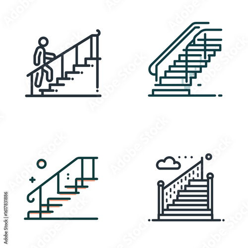 Stairs with rail and person walking on them in modern style  