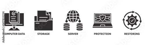 Backup icon set illustration concept with icon of computer data, storage, server, protection, restoring