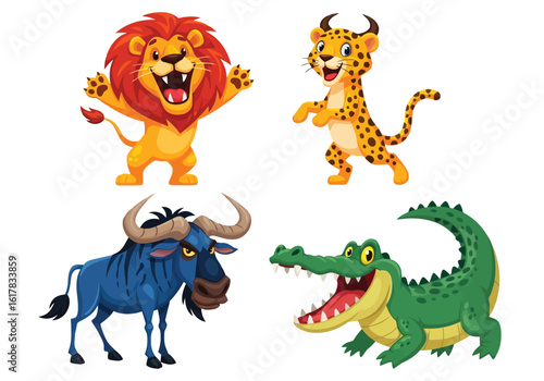 African Safari Animals:  Hand-Drawn Vector Illustration Set of Diverse Wildlife, Including Giraffe, Zebra, Antelope, Camel, and More.