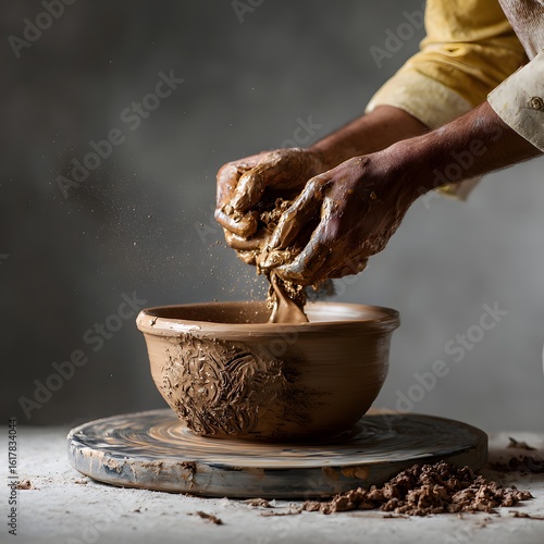 Potters Hands Carving Clay Pot