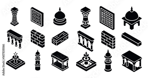 Isometric Indian Architecture Icons