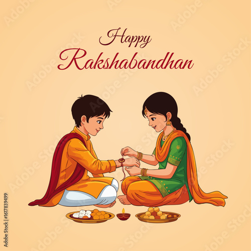 Rakshabandhan vector illustration, Sister tying rakhi on brother's hand vector illustration. Rakshabandhan poster design.