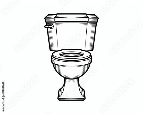 Elegant Toilet Illustration in Black and White for Restroom Design and Plumbing Services Advertisement with Vintage Style