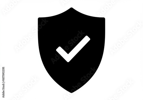 A black shield with a check mark isolated on white background