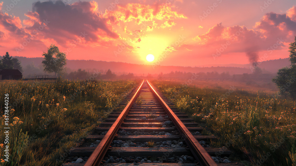 Fototapeta premium Railway track in the sunset