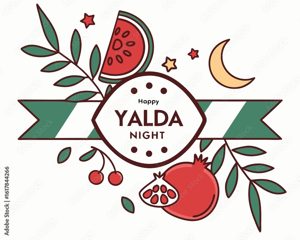 Fototapeta premium Shab-e-yalda flat illustration, Flat illustration for Yalda Night Festival, Flat Yalda Night illustration