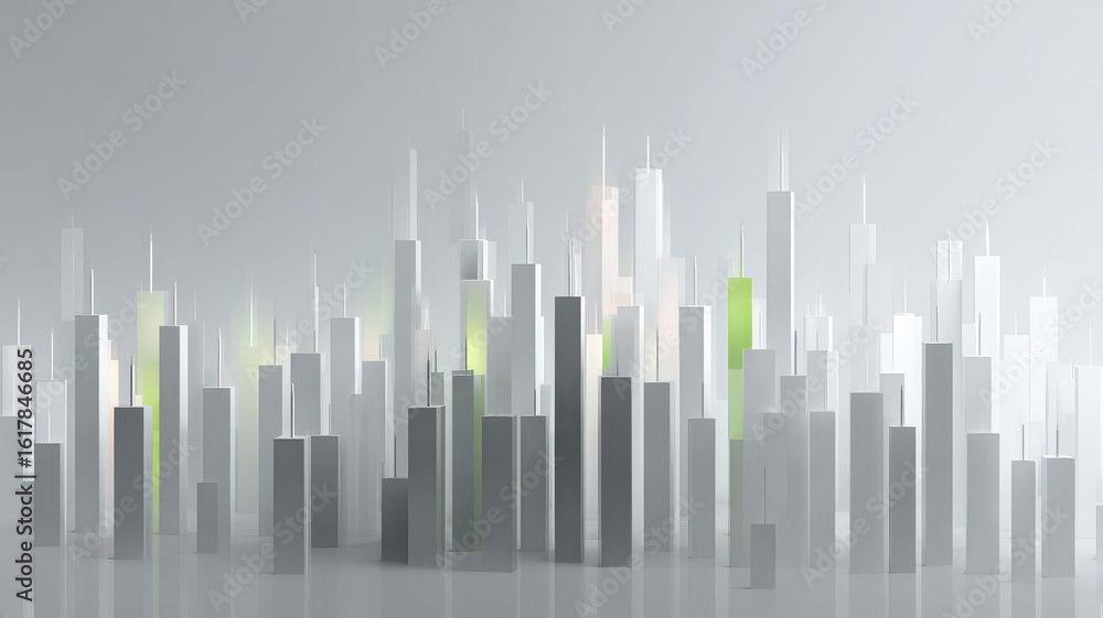 Modern city skyline with transparent buildings, financial data Modern city skyline with transparent buildings, financial data