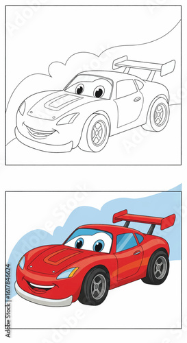 Cartoon Red Race Car with Smiling Face