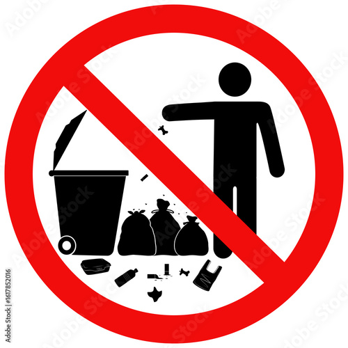 Do not throw garbage on the ground sign, Do not throw rubbish sign, Please put your rubbish in the waste bin sign. Flat vector illustration design.