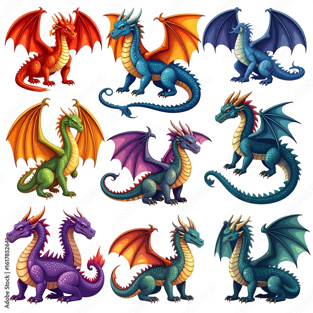 Obraz premium Colorful cartoon dragons