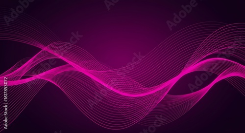 Abstract purple and pink backgrounds with futuristic wave patterns, swirling lines, and light effects create a dynamic tech-inspired design