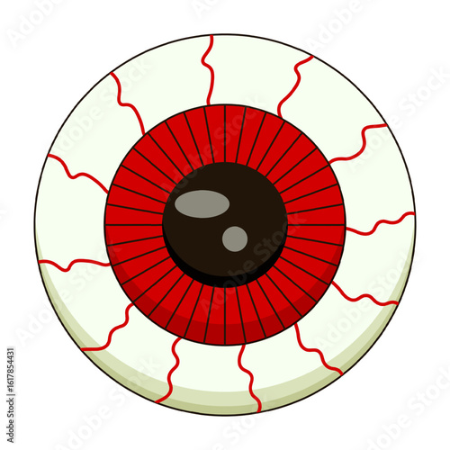 Halloween eye. Vector red eye with capillaries isolated transparent background. Perfect Halloween element for scary Halloween poster banner art template design. EPS 10