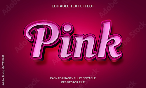 Editable text effect template, 3d bold pink shiny glow colorful text style