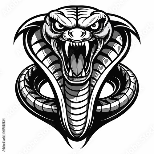 Cartoon tattoo design of a dragon, lion, and cobra snake head animal illustration with a wild nature sketch icon