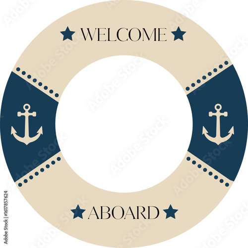 Welcome sign with a lifebuoy to board the boat