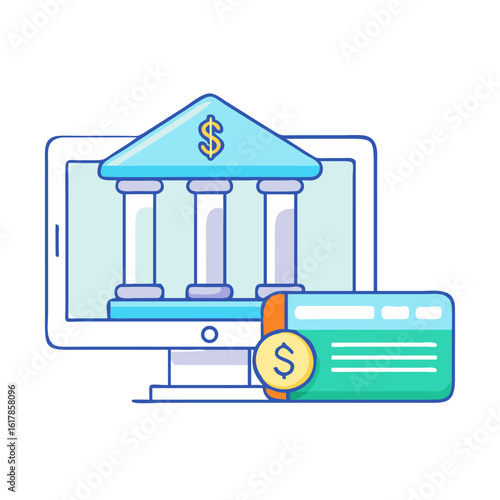 Vector drawing of a modern computer screen with a banking and money theme