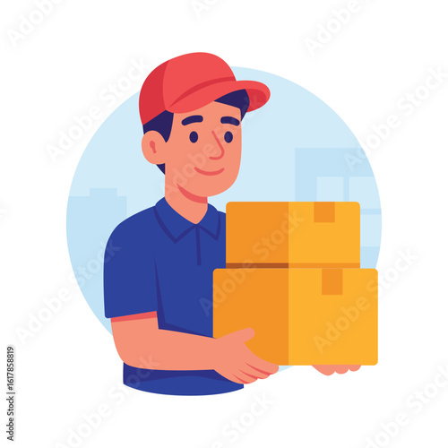 Delivery person holding packages for fast home delivery service.