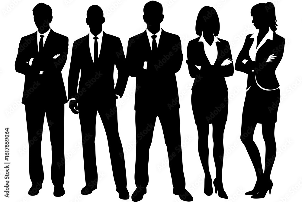 Diverse business team silhouettes standing together with confidence Diverse business team silhouettes standing together with confidence