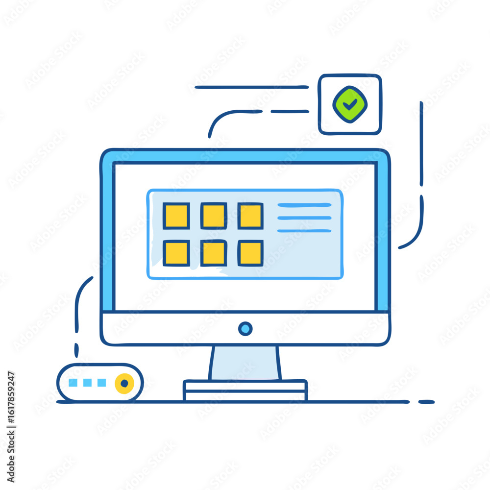 Computer with checklist and grid icon, representing work, tasks, and productivity Computer with checklist and grid icon, representing work, tasks, and productivity