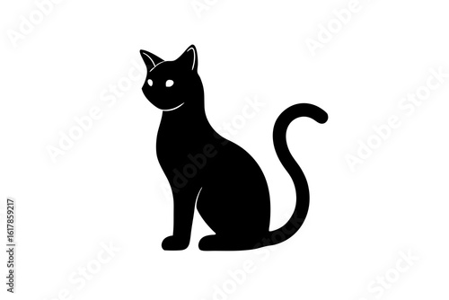 Stylized black cat silhouette sitting elegantly on a white background