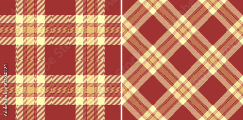 Two seamless autumnal plaid patterns in warm red and cream tones. Perfect for textile design, fallthemed projects, or adding a rustic touch to your designs.