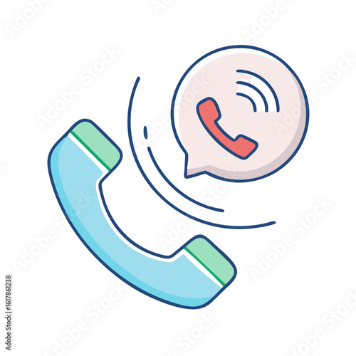 An illustration of a telephone receiver with speech bubble containing another receiver