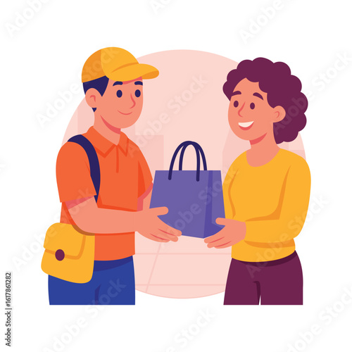 Female customer receiving delivery order, courier delivery illustration
