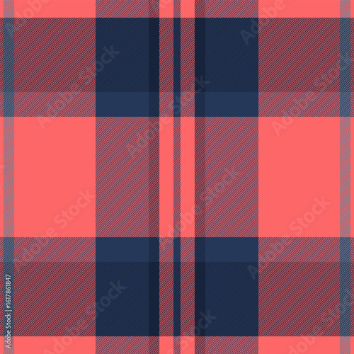 Regular seamless fabric textile, glamor vector plaid pattern. Customized check tartan background texture in red and dark colors.