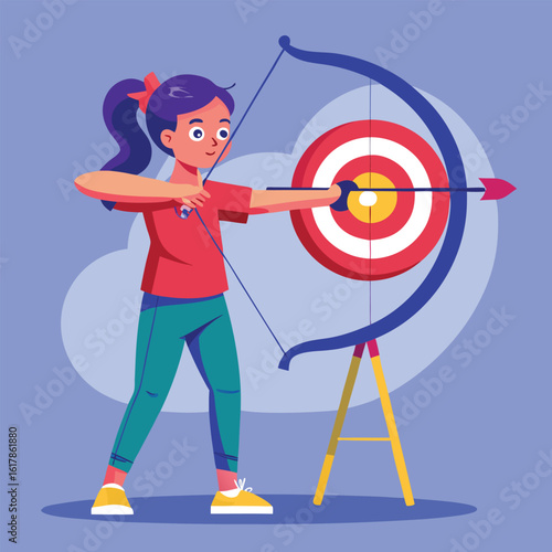 Cartoon illustration of a businessman or sportsperson with a bow and arrow