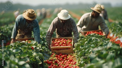 Migrant Worker. Rural Agriculture Crop Cultivation - Strawberry Picker in Farm
