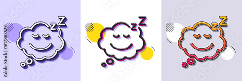 Sleep line icon. Halftone dotted pattern. Gradient icon with grain shadow. Night rest sign. Comic speech bubble with smile symbol. Line sleep icon. Various designs. Vector