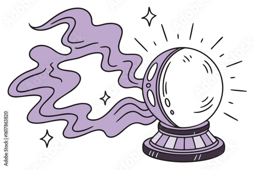 Crystal ball with purple mist and stars fortune telling