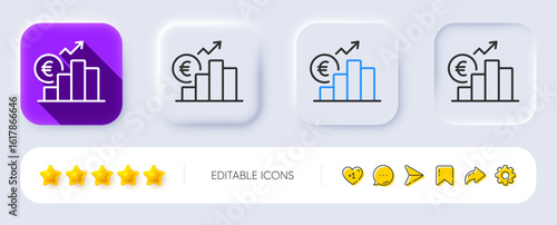 Euro rates line icon. Neumorphic, Flat shadow, 3d buttons. Currency exchange sign. Money trade symbol. Line euro rate icon. Social media icons. Vector