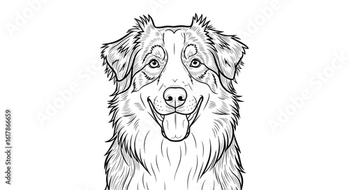 Happy Australian Shepherd dog portrait in black and white for pet lovers and animal lovers