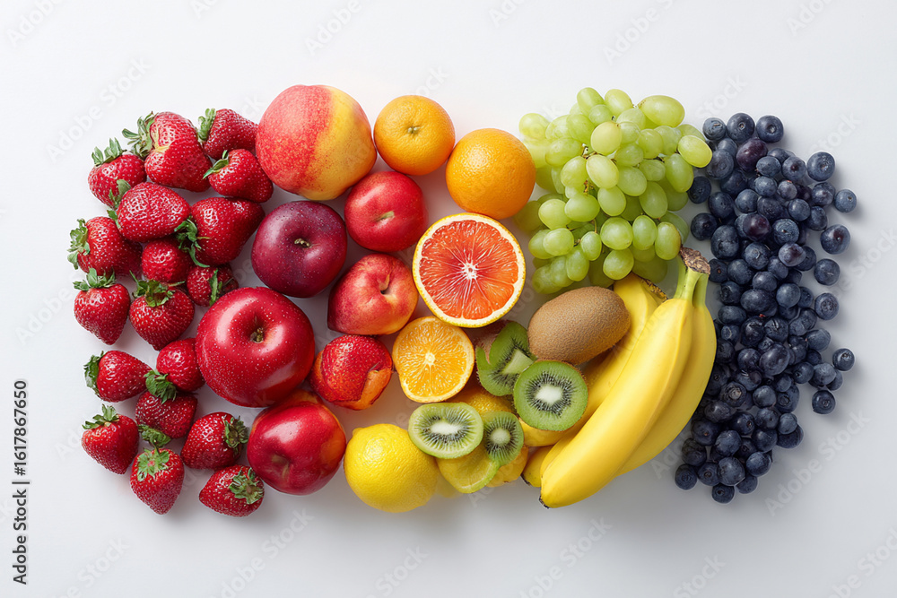 Flat lay of colorful fresh fruits on white background Flat lay of colorful fresh fruits on white background
